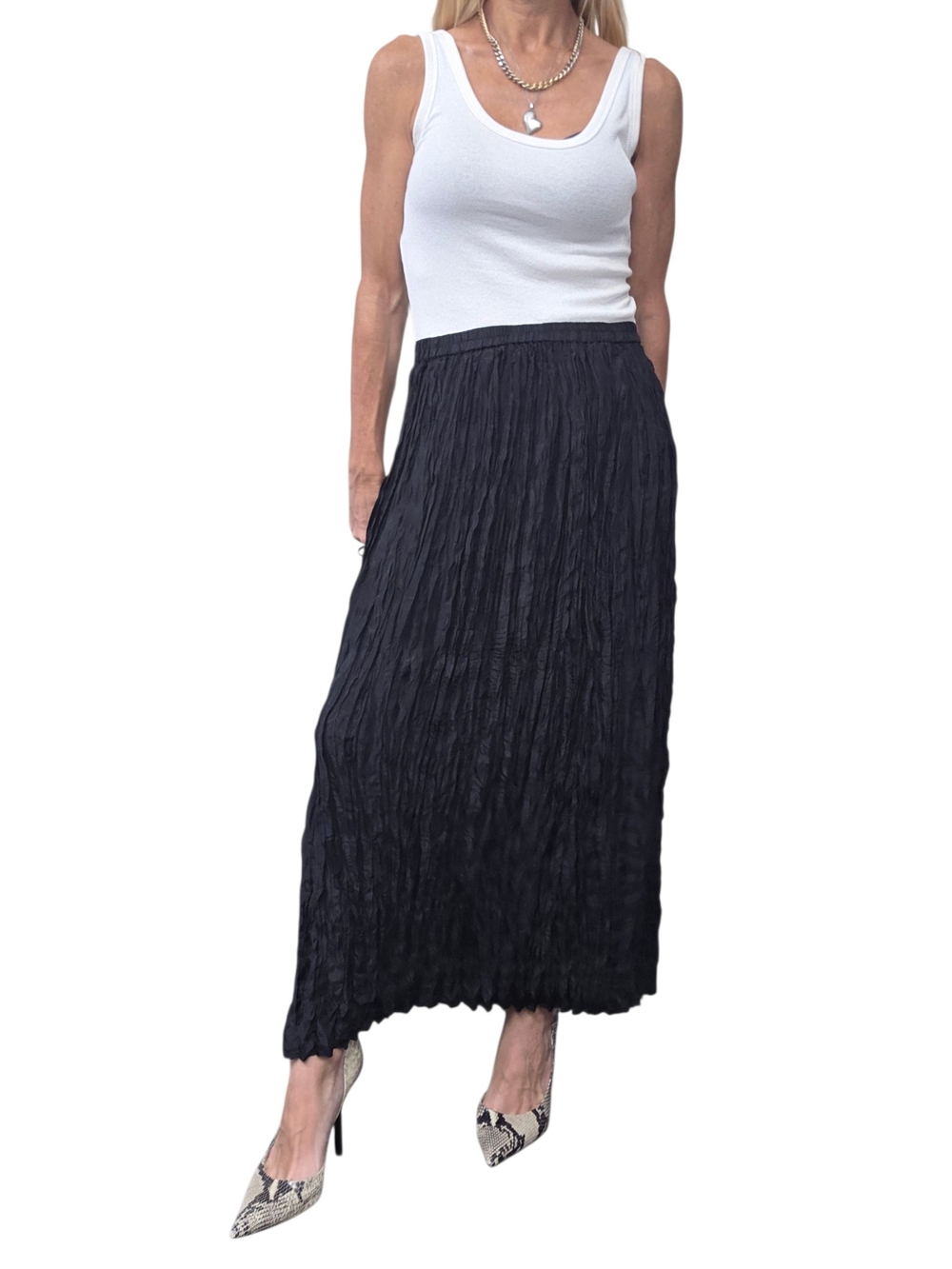Vintage 90s Express 100% Silk Black Crinkle Maxi Skirt Small Sheer